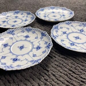 Royal Copenhagen Blue Fluted Full Lace Plates Set of 4 Denmark ~6" Saucers #1142